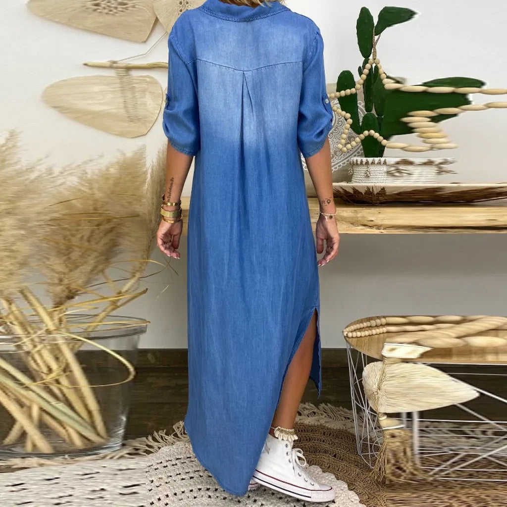 Loxx™ - Lange jurk in jeanslook met zijsplit